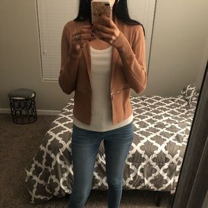 Tan Zip-Trim Cardigan